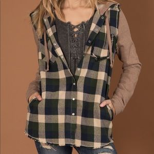 Paired Cream Shirt and Flannel Jacket.